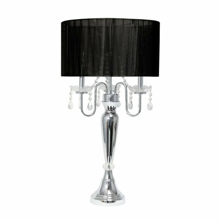 LALIA HOME 31-in. Chrome Cascading Crystal Table Lamp, Black Shade LHT-4022-BK